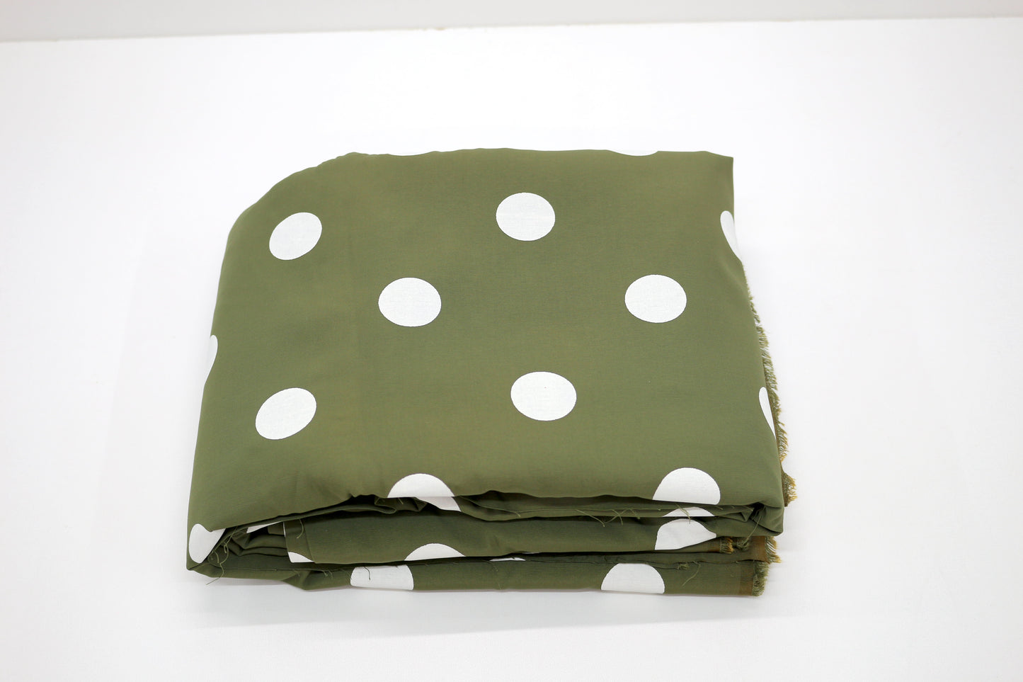 Olive Green Polka Dot Rayon Blend Fabric – 60" x 6 Yards | Soft & Playful