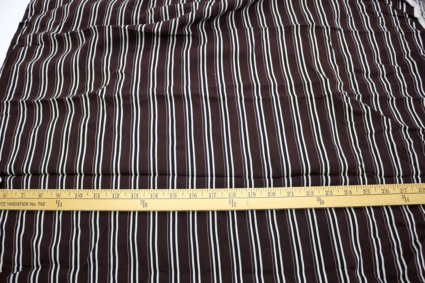 Brown & White Stripe Cotton Blend Fabric – 58" x 1.75 Yards