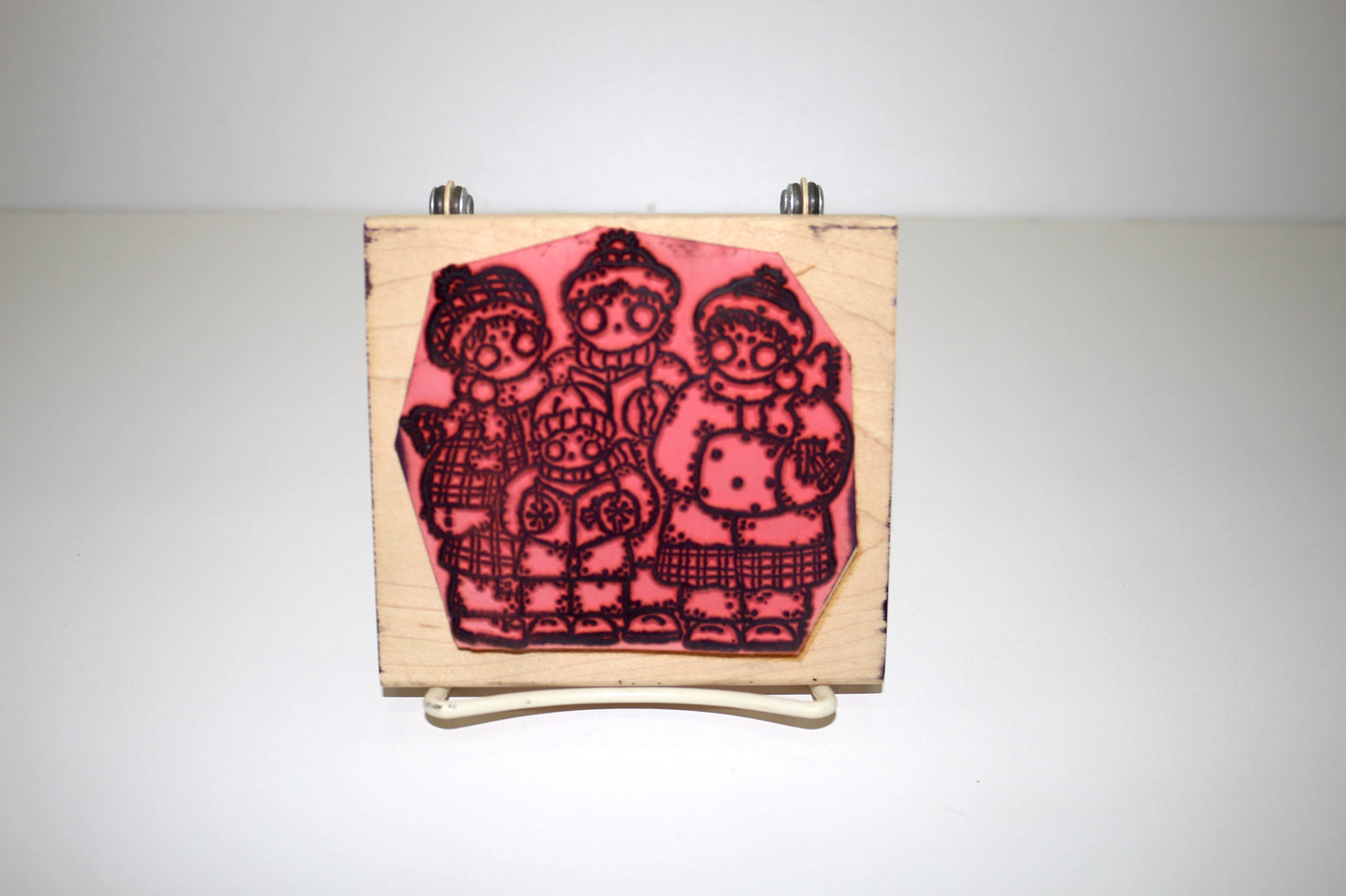 Merry Carolers Rubber Stamp • Large 4.5" x 4" Wood Mounted Stamp • Vintage Winter Caroling Family • Cardmaking, Journals & Holiday Crafts