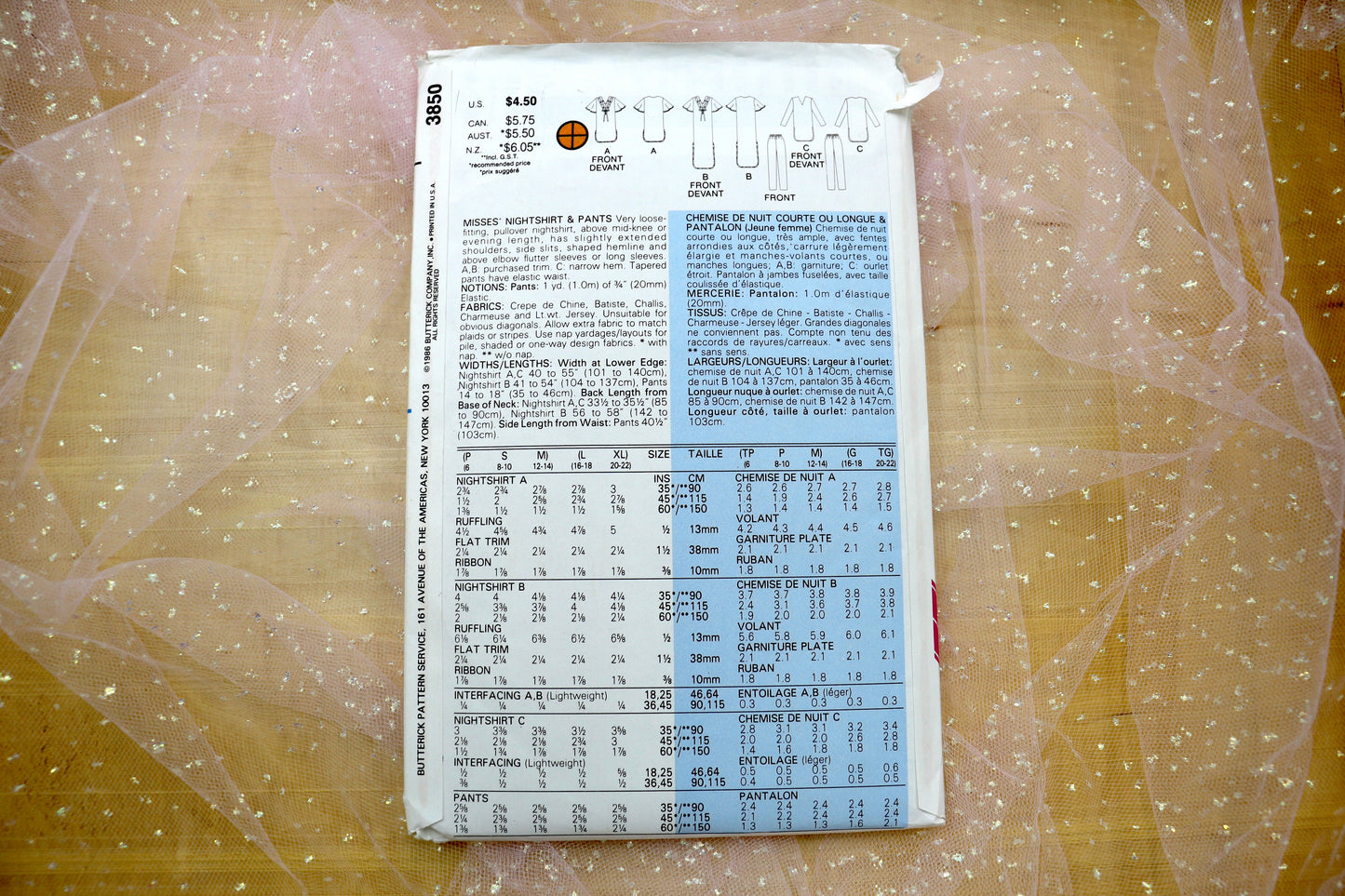 Butterick 3850 Misses Nightshirt & Pants Sewing Pattern 6-14