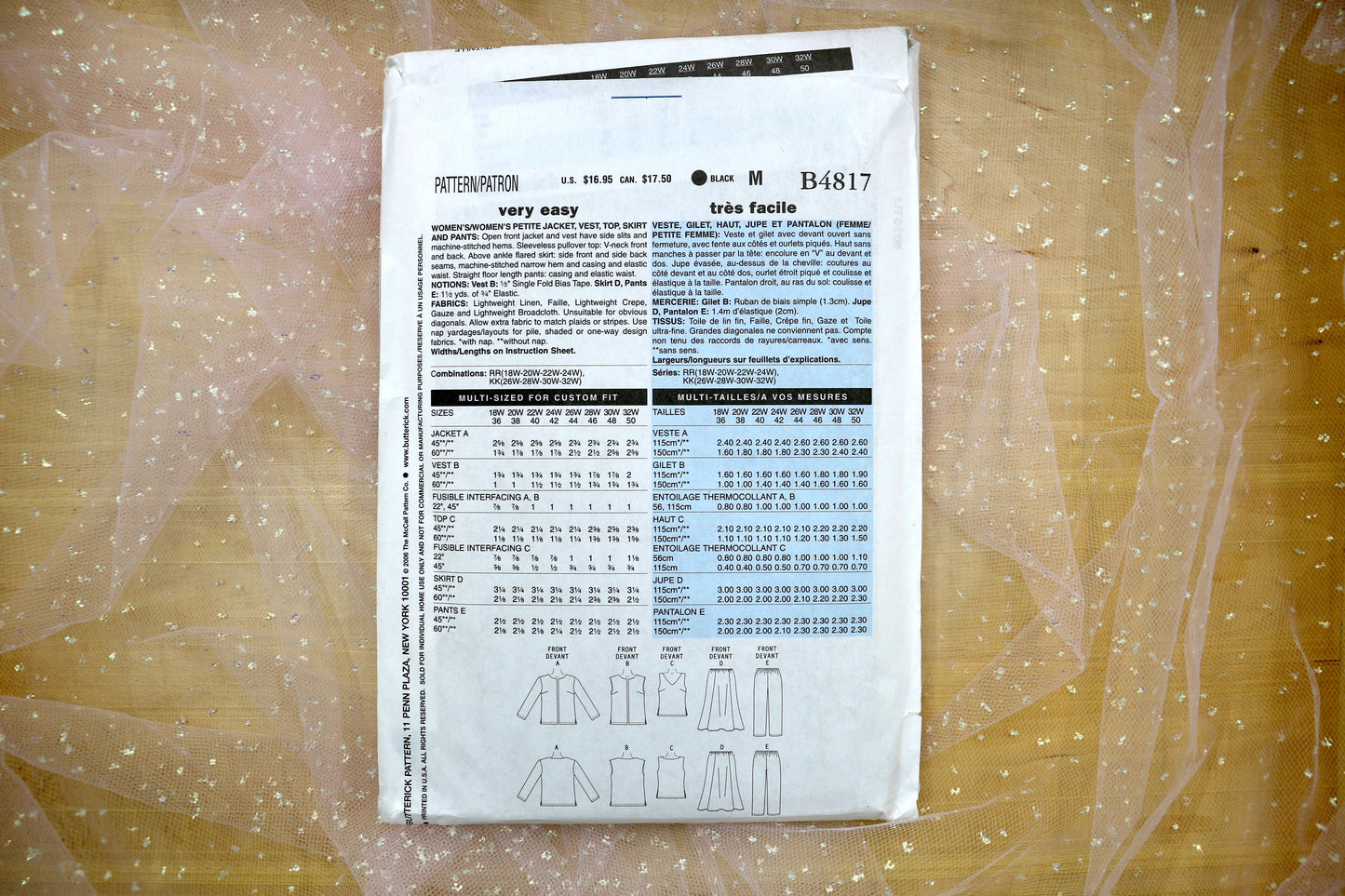 Butterick 4817 Misses' Petite Jacket, Vest, Top, Skirt and Pants Sewing Pattern 18W- 24W