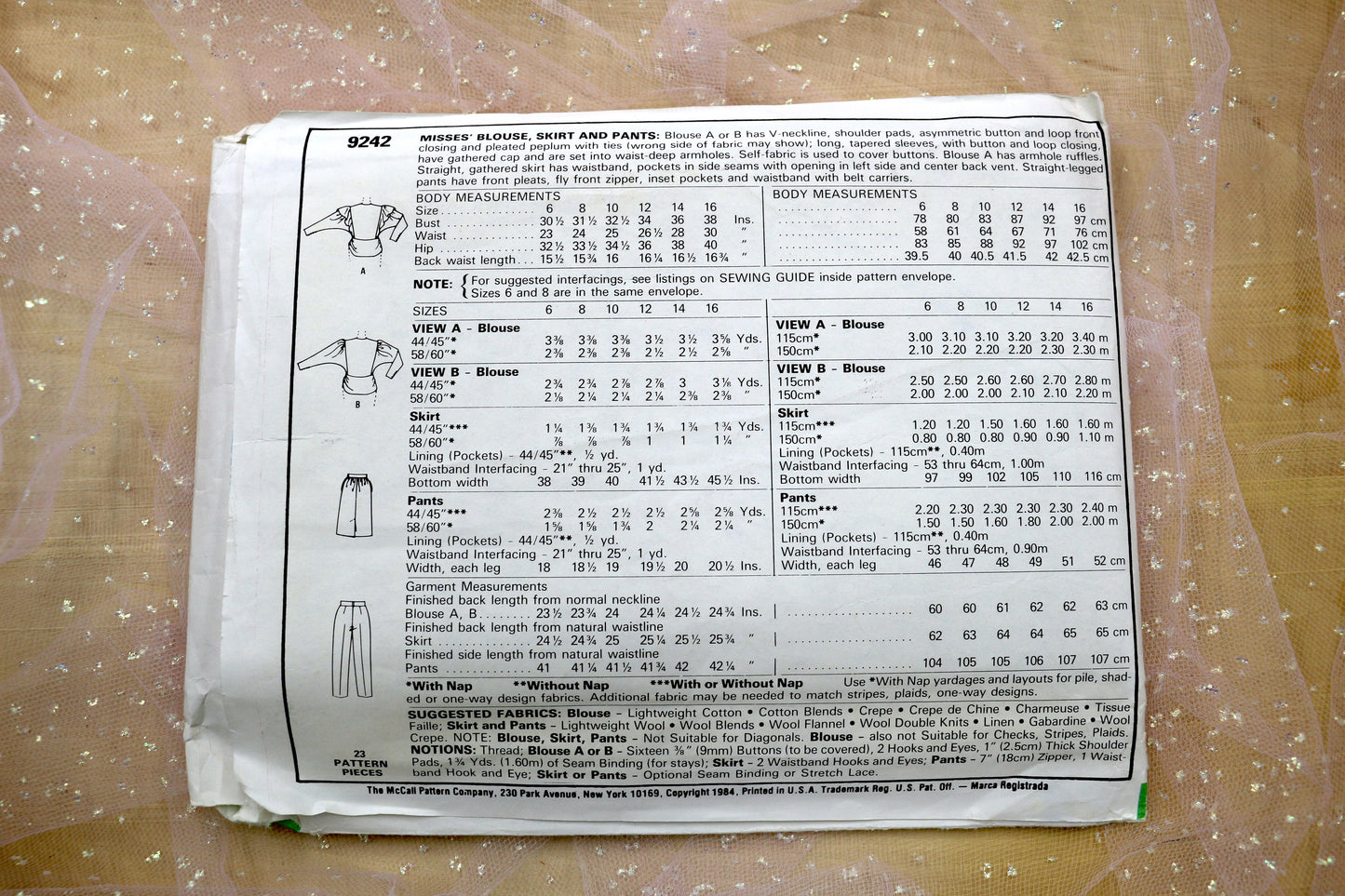 McCalls 9242 Misses' Blouse, Skirt & Pants Sewing Pattern 6-16