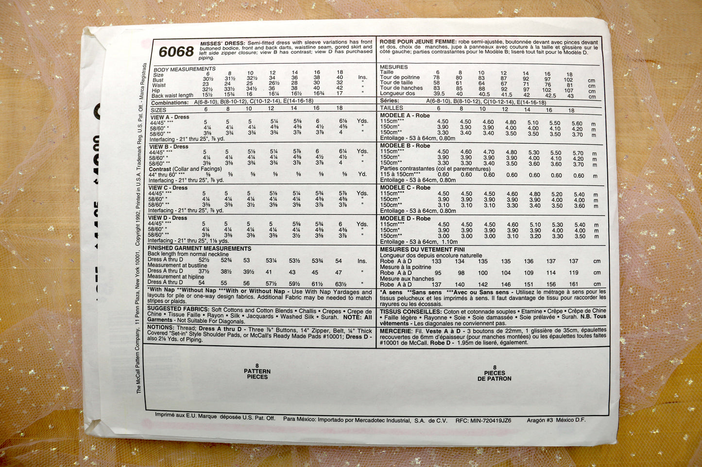 McCalls 6068 Misses' Dress Sewing Pattern 6-18