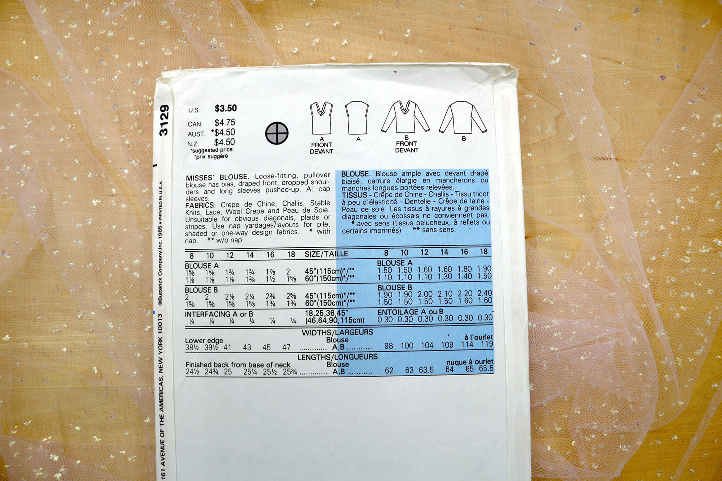 Butterick 3129 Misses' Blouse Sewing Pattern 14-18