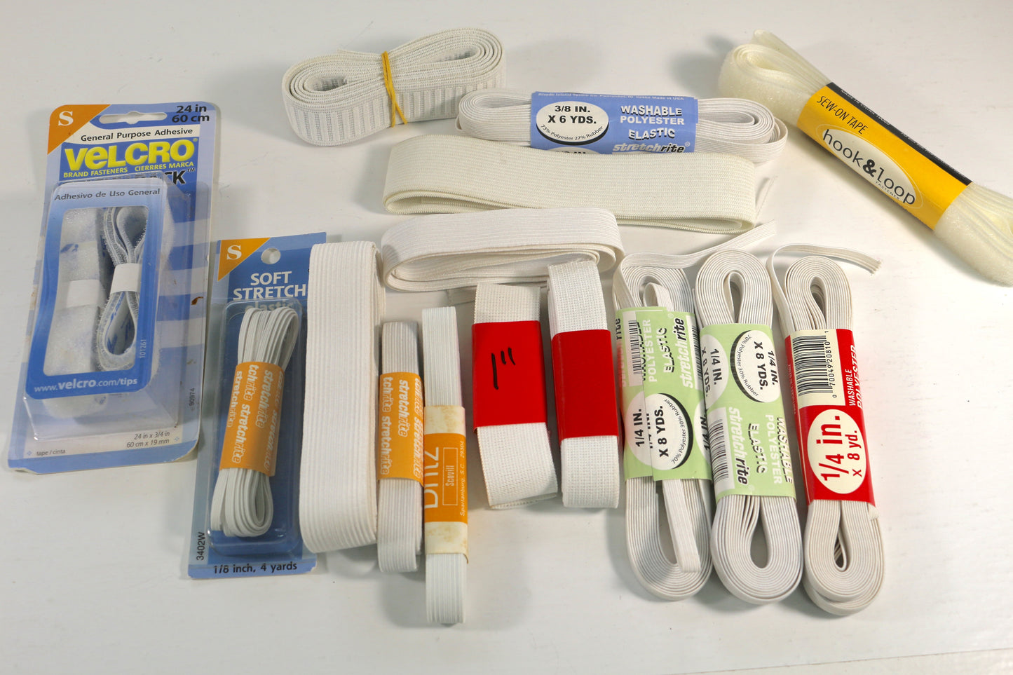 Elastic & Hook-and-Loop Bundle – Mixed White Elastic, Stretch Tape & Velcro Sewing Supplies