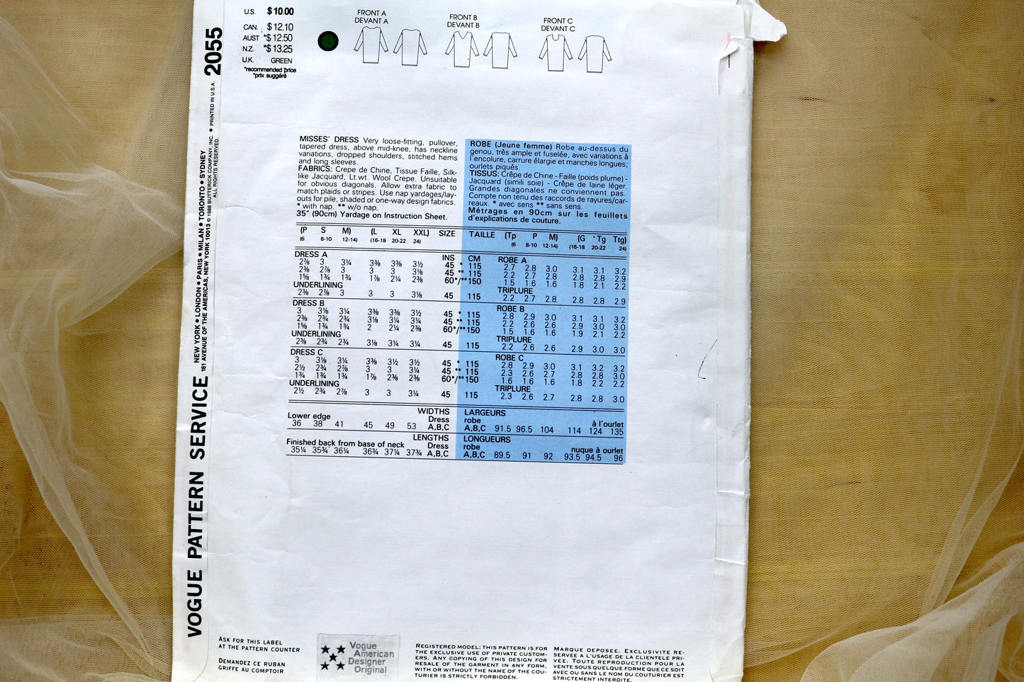 Vogue 2055 Misses Dress Sewing Pattern size P-S-M