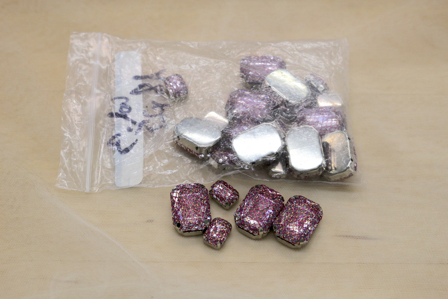 Pink Iridescent Plastic Gems – Silver Backs
