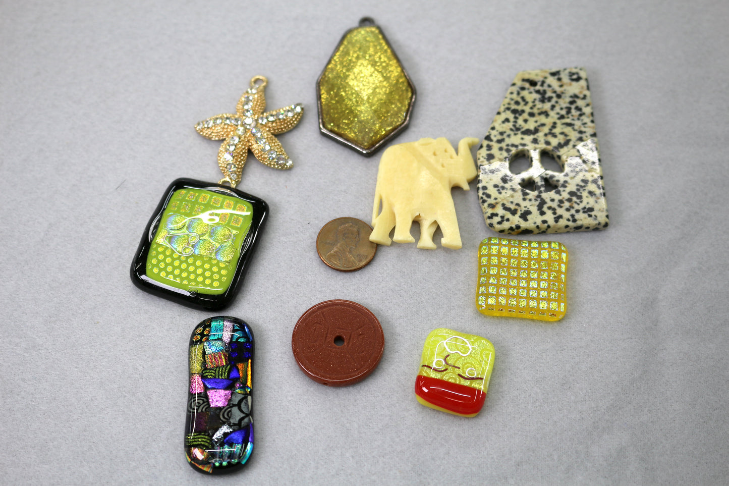 Focal Pendant Bead Bundle | Glass Stone Mixed Charms | Jewelry Making Destash