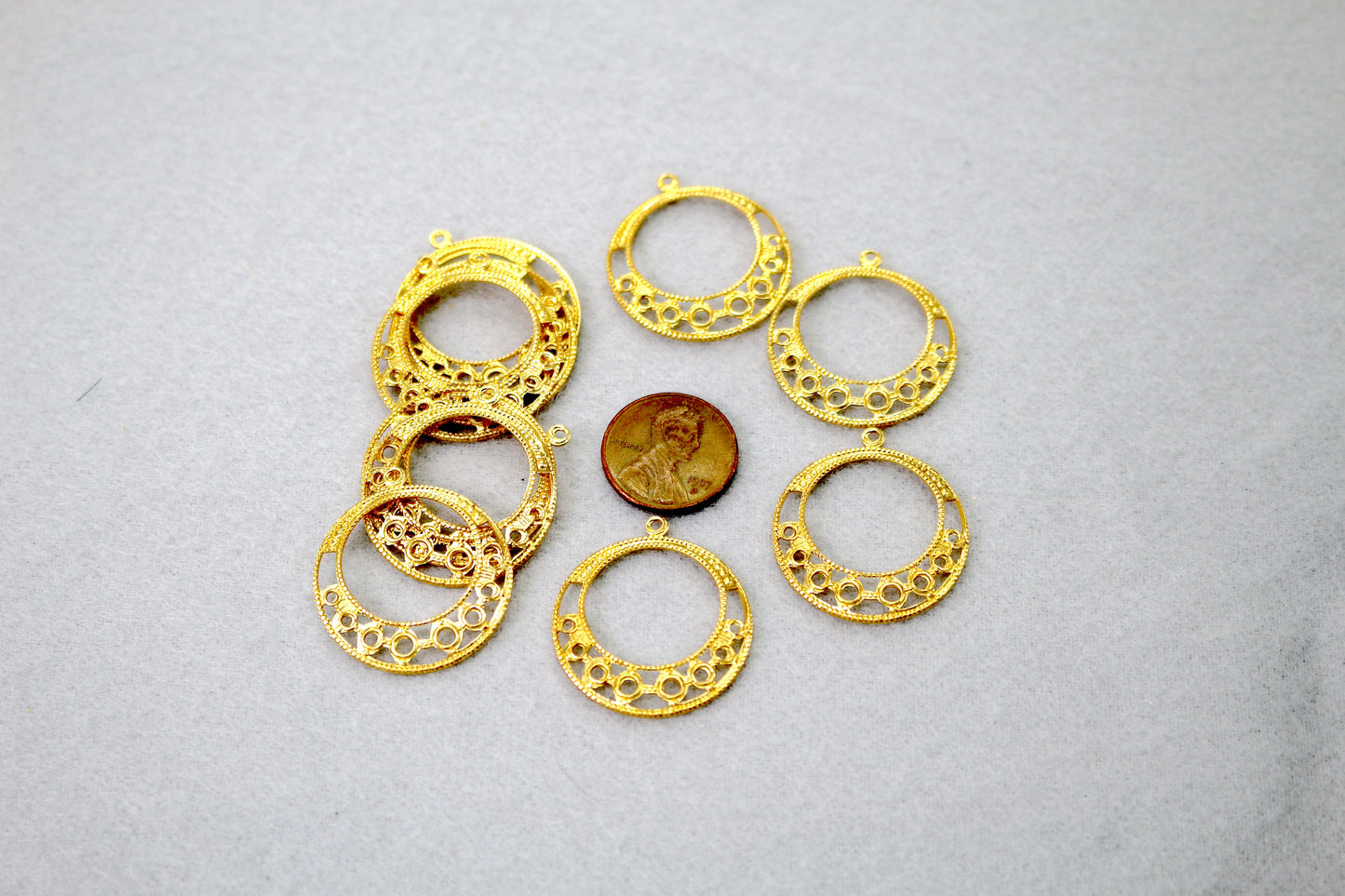 Gold Tone Filigree Circle Charms Bundle | Earring Hoops | Jewelry Making Supplies