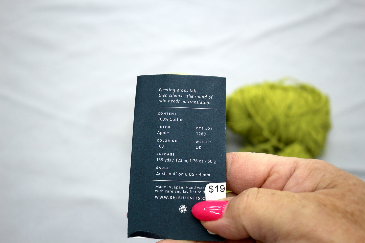 Shibui Knits Rain Yarn Lot – Apple Green Cotton DK – 100% Cotton –