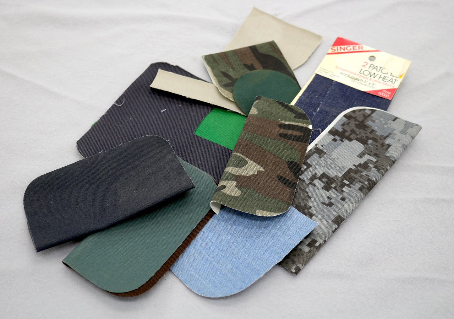 Iron-On Patch Bundle – Camouflage & Solid Fabric Repair Patches – Singer + Misc