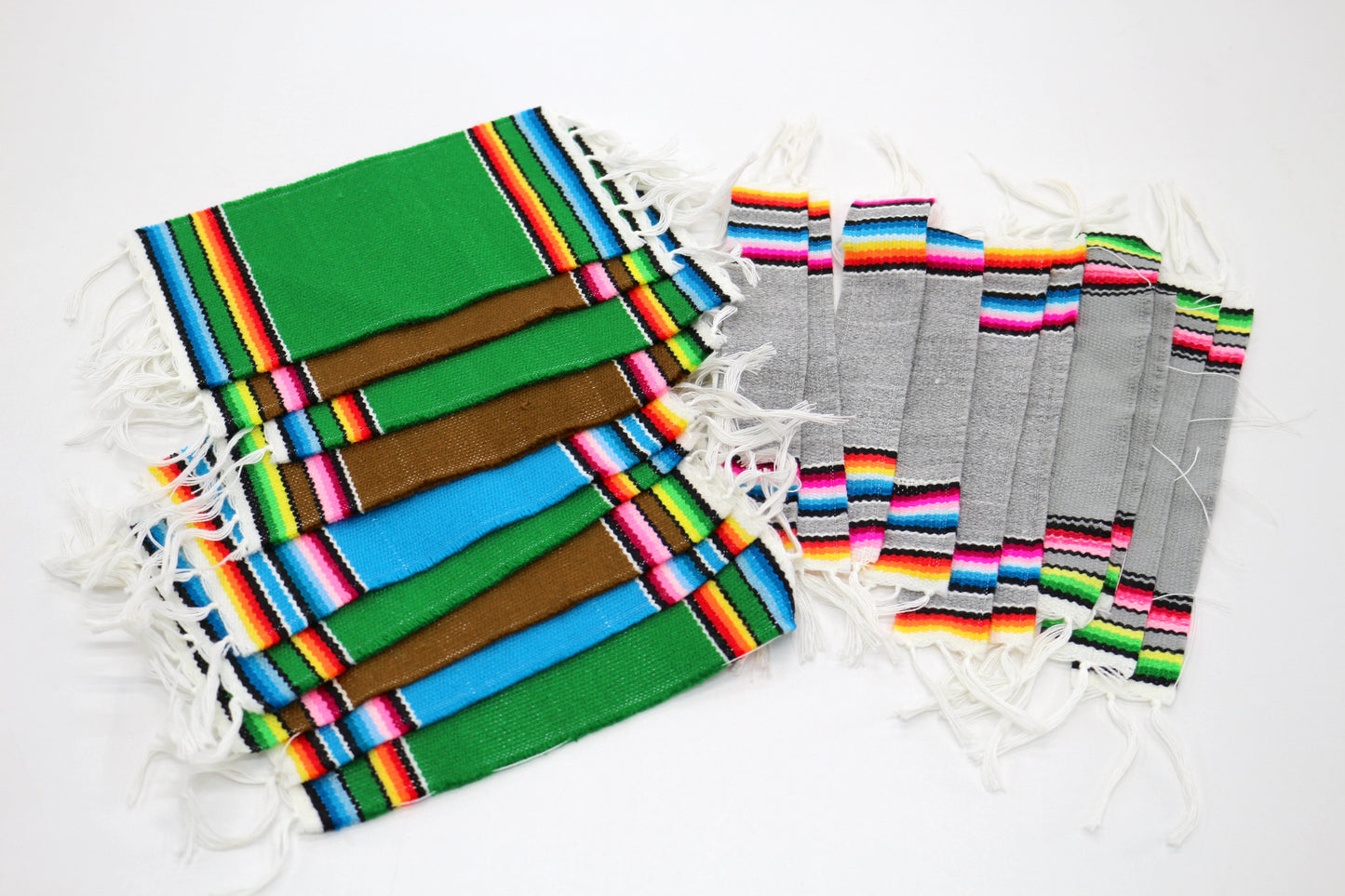 Colorful Woven Fabric Coaster & Strip Lot – Serape Stripe Cotton Textile Bundle