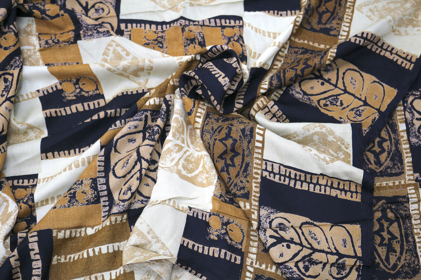 Beige and Black Design Cotton Blend Fabric - 56" wide - Sold by the yard