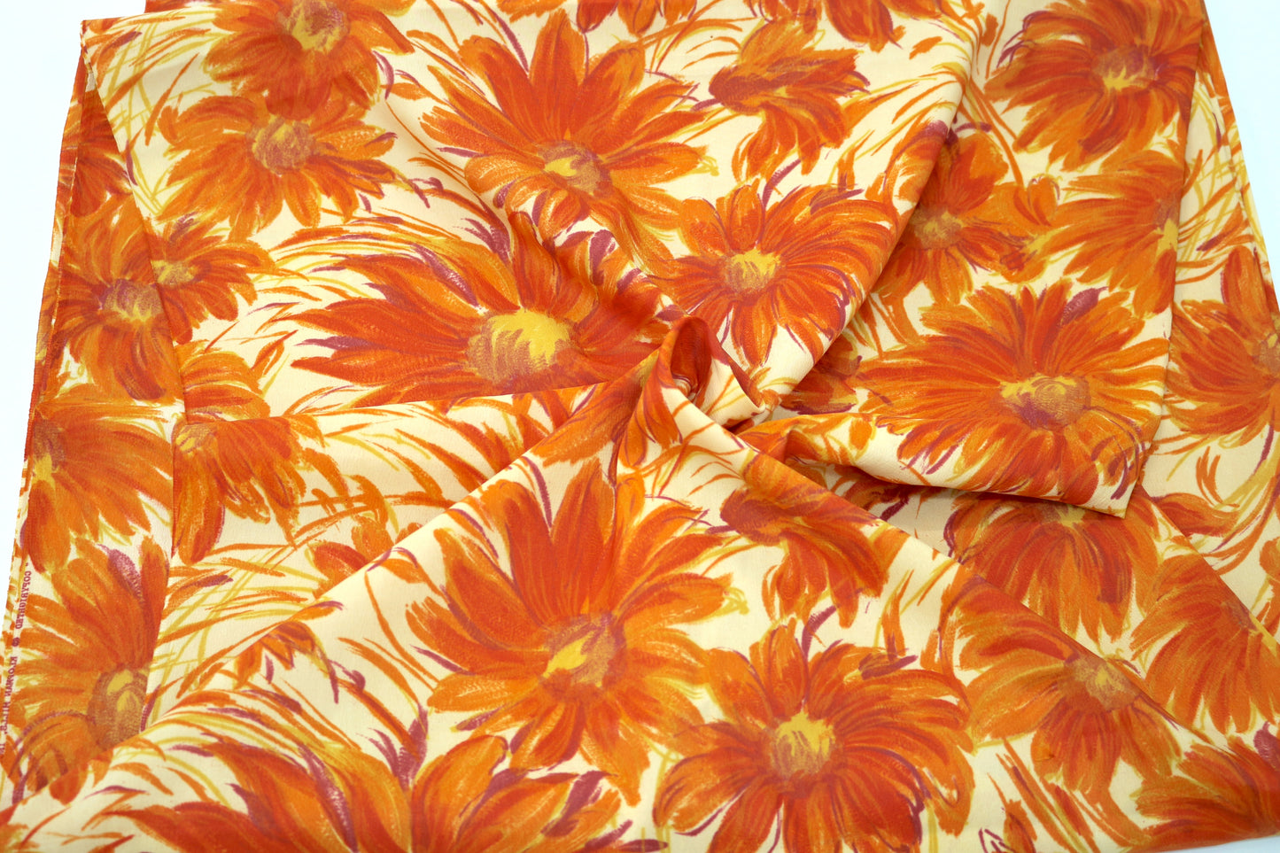 Bright Orange Flowered Rayon Blend Fabric - 44" x 2.25 yds