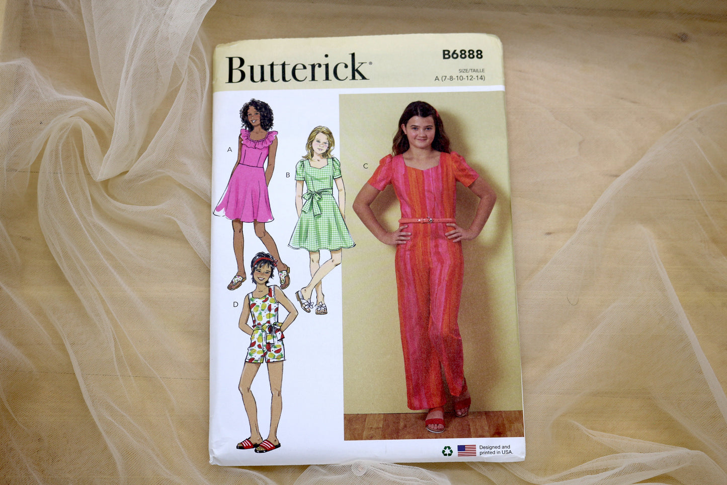 Butterick 6888 Girls Dress, Jumpsuit, Romper and Sash Sewing Pattern size 7-14