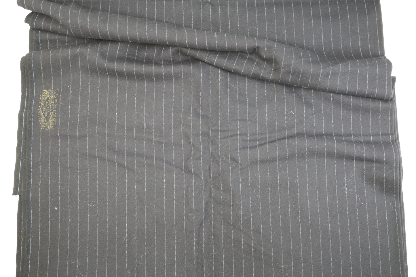 Deep Navy Blue with Light Blue Pin Stripe Merino Wool Fabric 45" x 3.5 yds