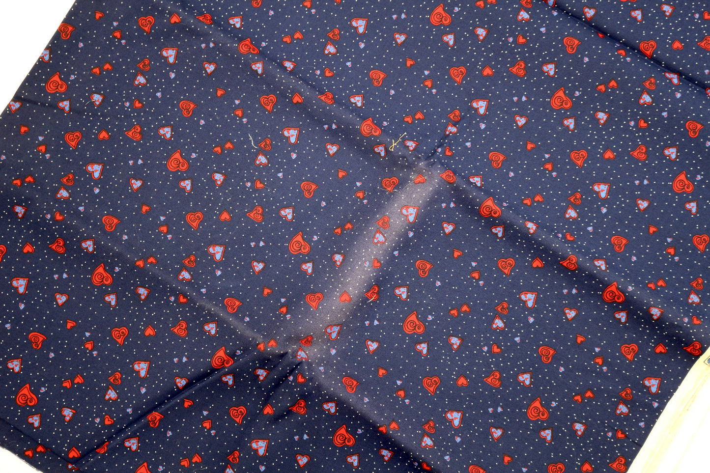 Red Hearts on Blue Cotton Fabric 45" x 3 yds (Sunstain)