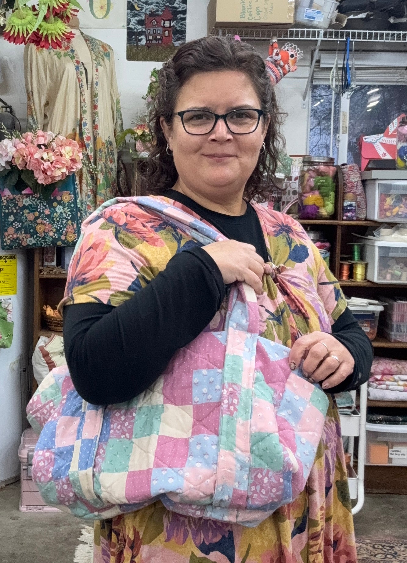 Handmade Quilted Overnight Duffle Bag | Upcycled Blanket Travel Bag | One of a Kind Patchwork Bag