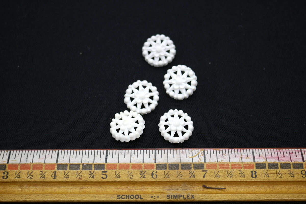 Set of 5 White Wheel Style Plastic Buttons