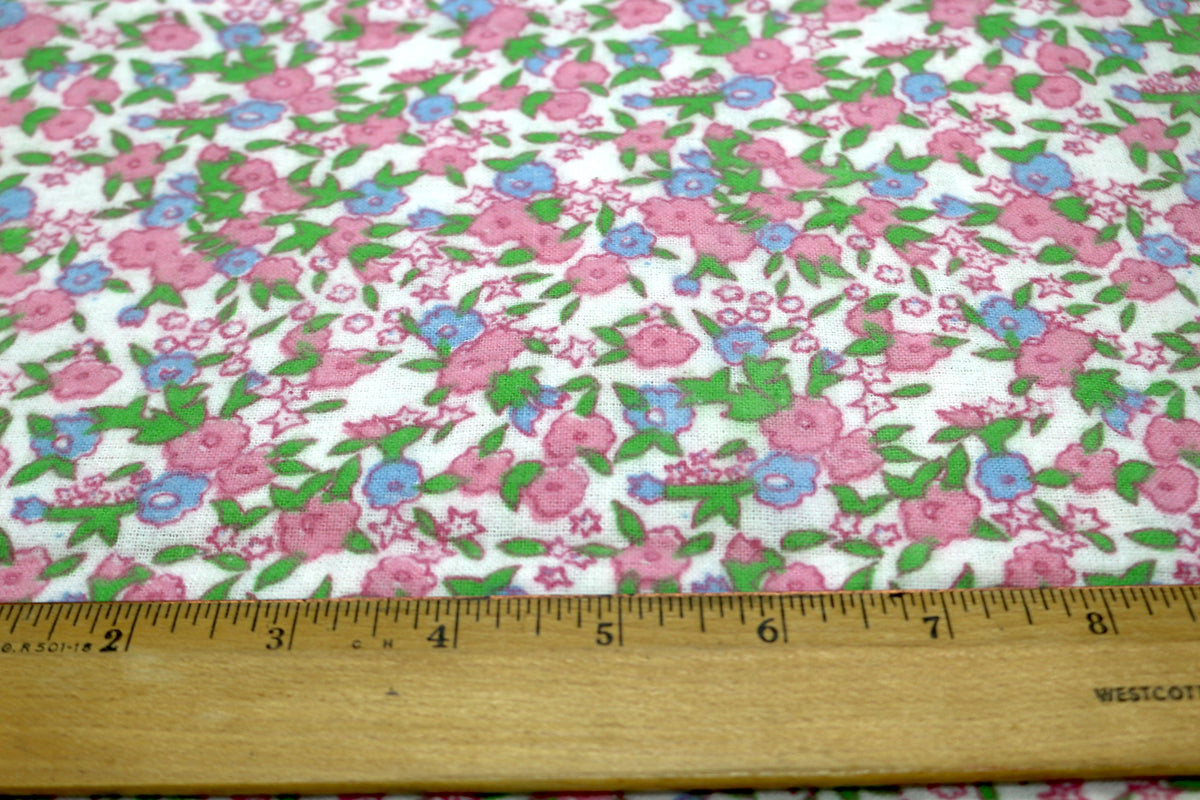 Pink and Blue Flower Flannel Fabric 44" x 4 yds
