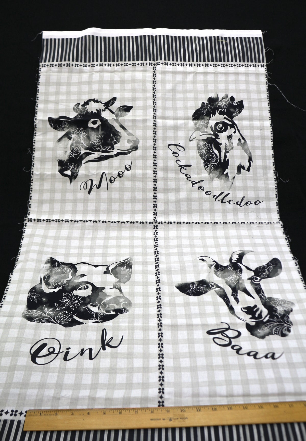 Black and White Farm Sewing Panel