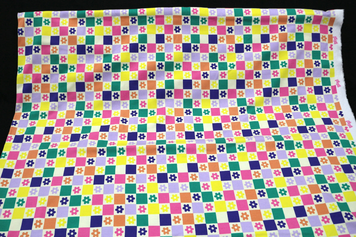 Pop Fabrics Jersey Knit Checked Flowers 4 Way Stretch 60" x 1.5 yds