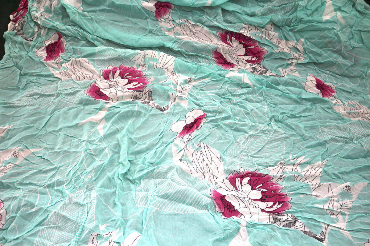 Sheer Teal Flowered Fabric 54" x 6+ yds