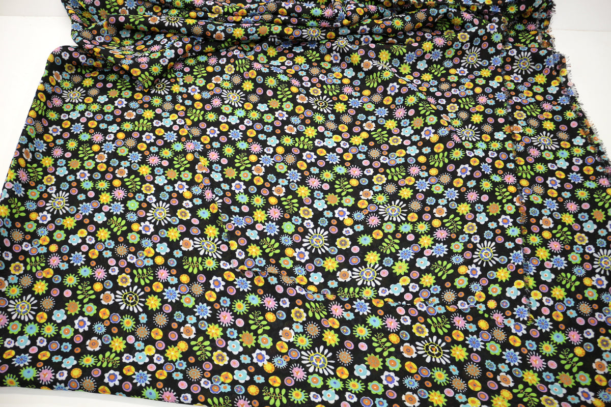 Sheer Black Hippy Flowered Fabric 60" x 4 yds