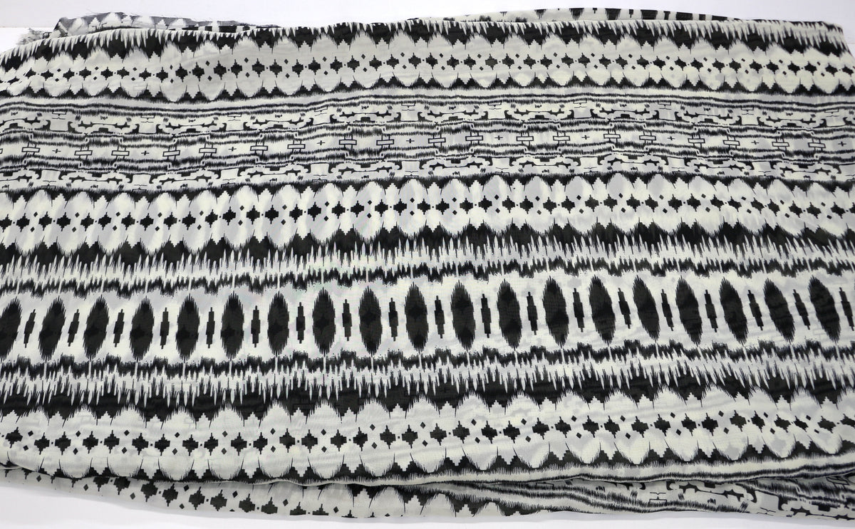 Sheer Black and White Aztec Print Fabric 60" x 7 yds