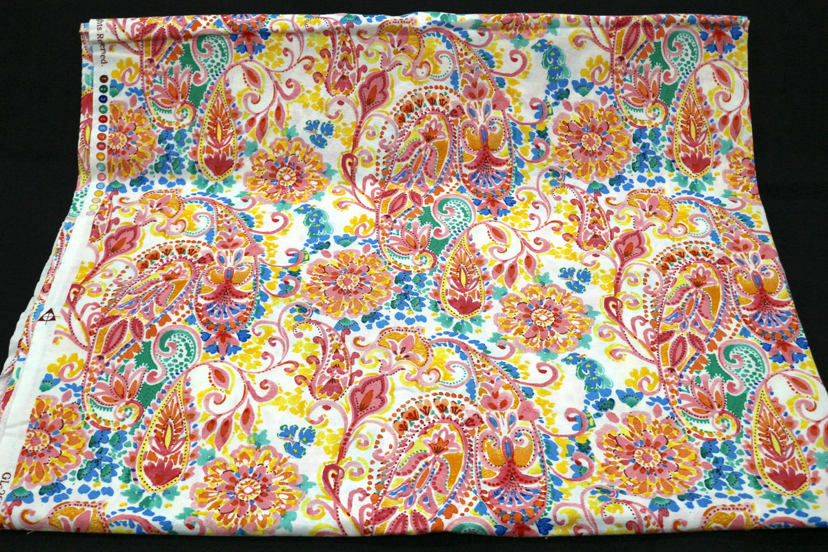 Bright Pastel Paisley Cotton Fabric 44" x 2 yds