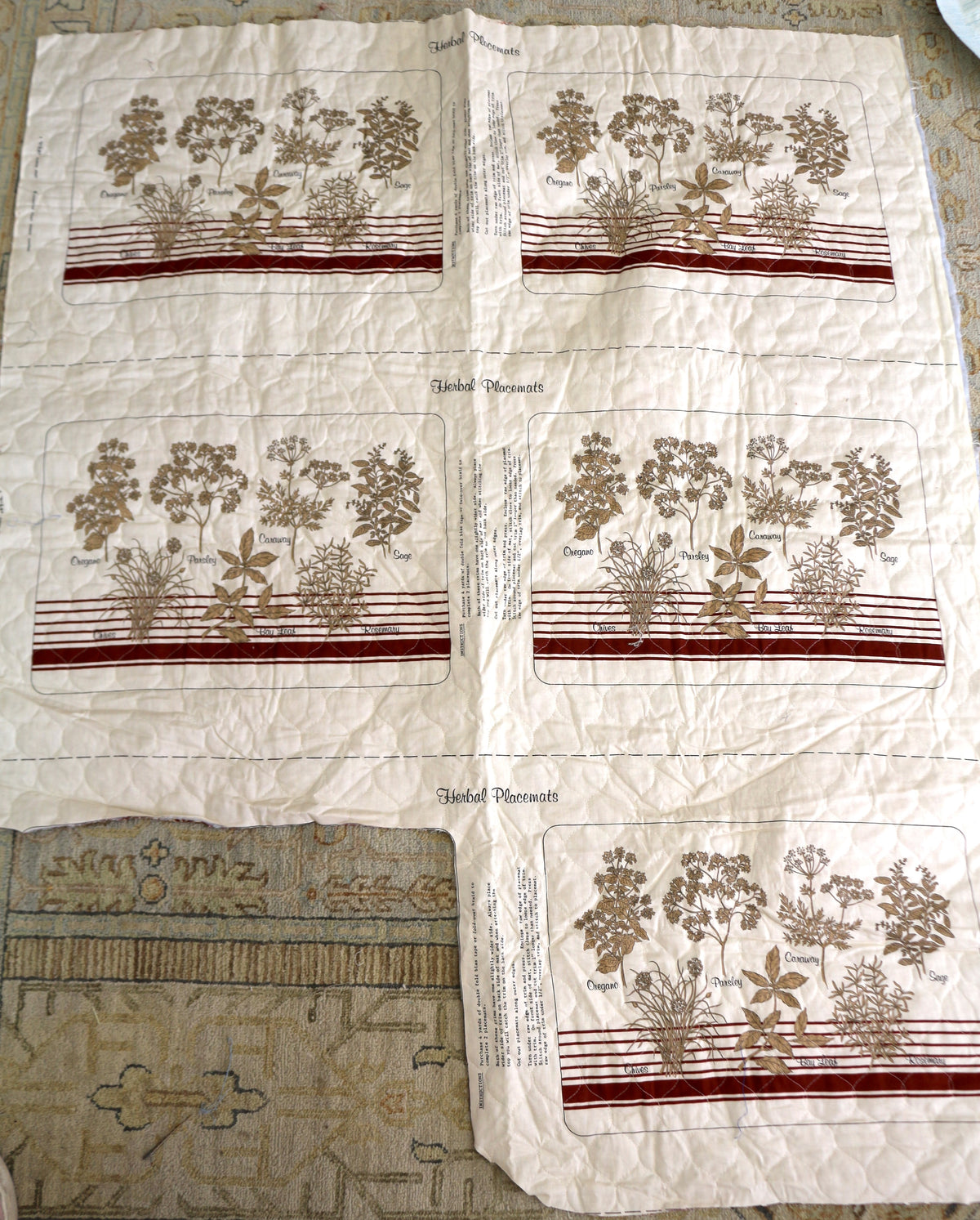 Vintage Quilted Kitchen Herb Accessories Sewing Panels