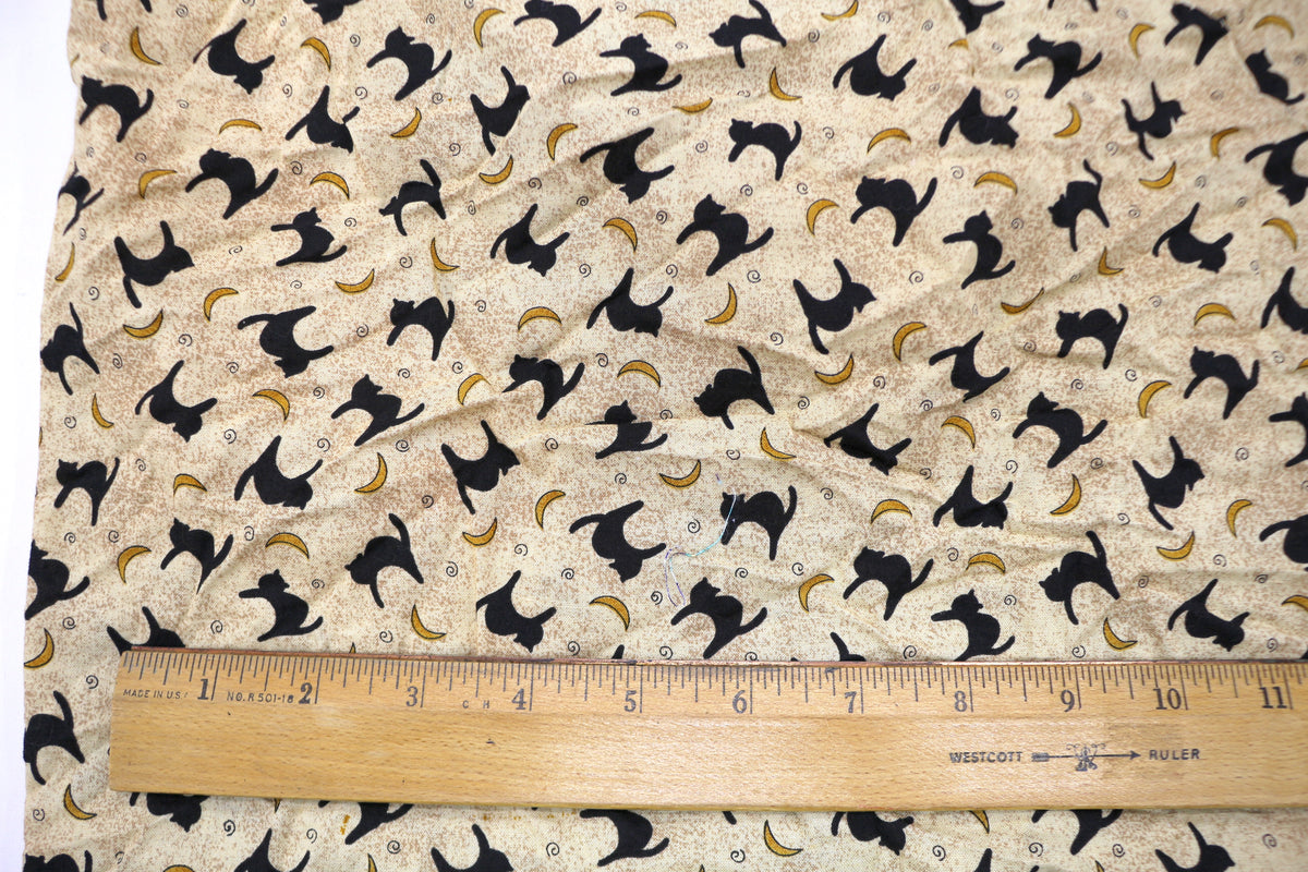 Cat & Moon Design on Cotton Cream Fabric 43" x 31"