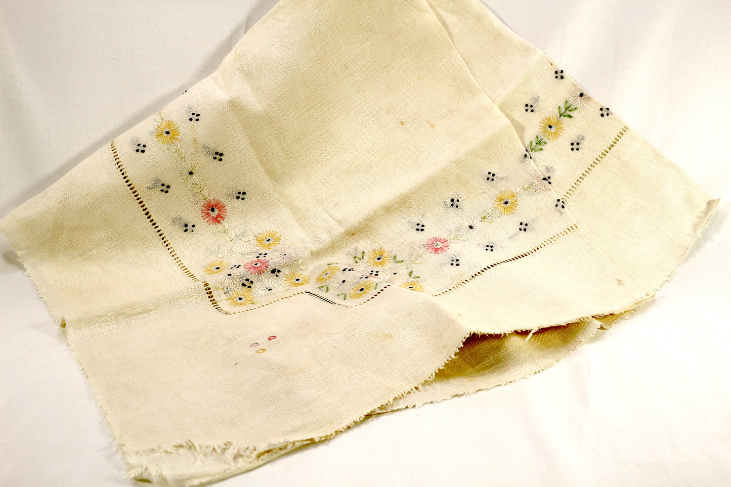 Vintage Linen Tablecloth with Hand Embroidery Measures 30" x 30"