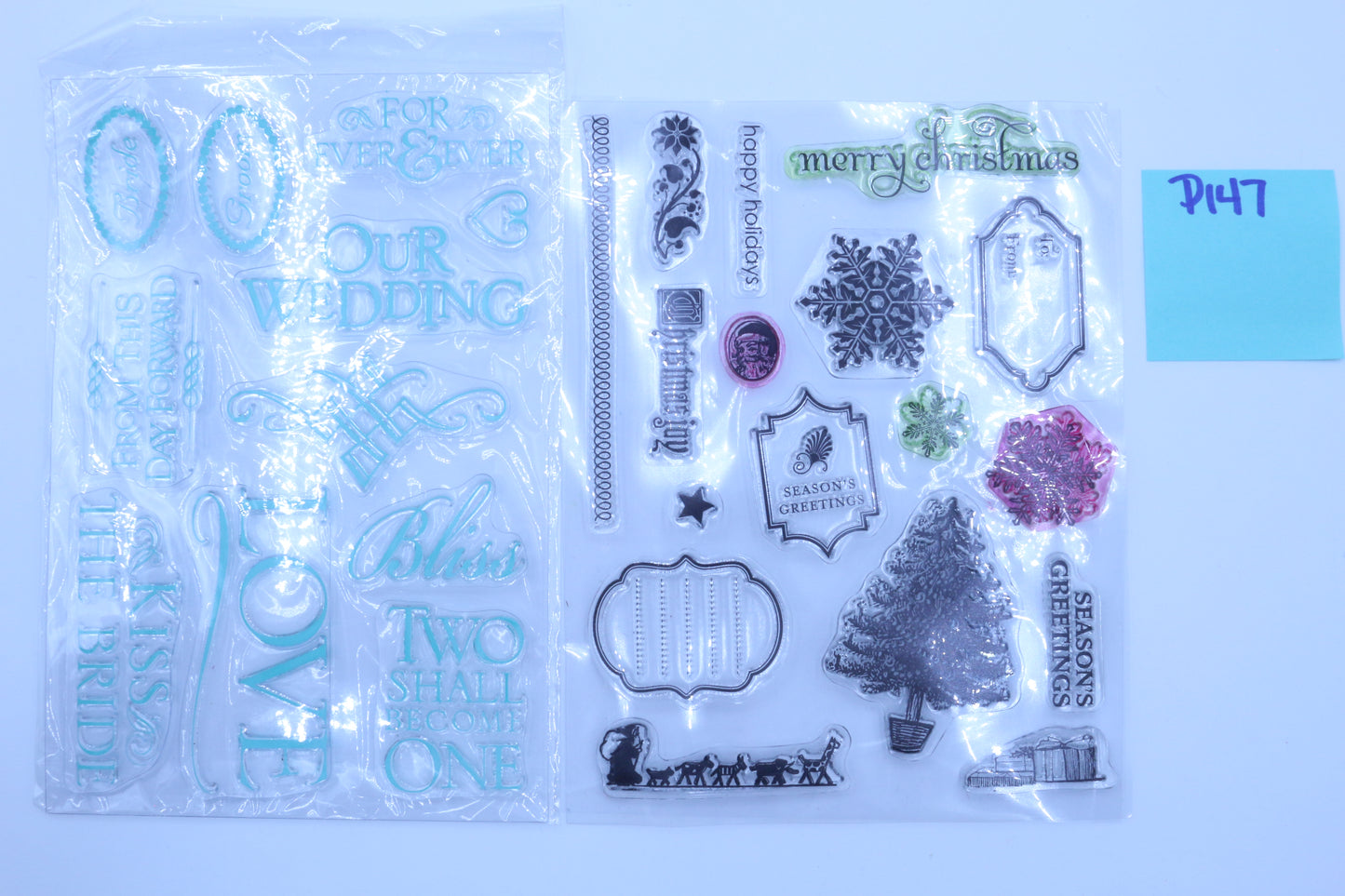 CLEAR STAMPS MERRY CHRISTMAS or OUR WEDDING