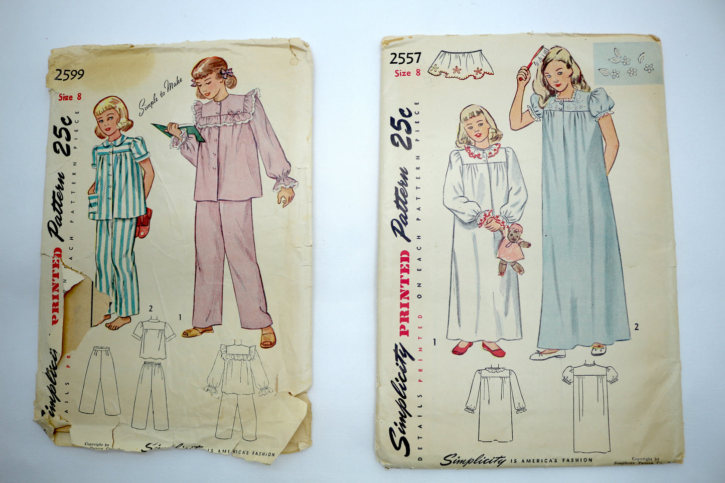 Simplicity 2599 Girls Pajama Pattern OR Simplicity 2557 Girls Pajamas Pattern