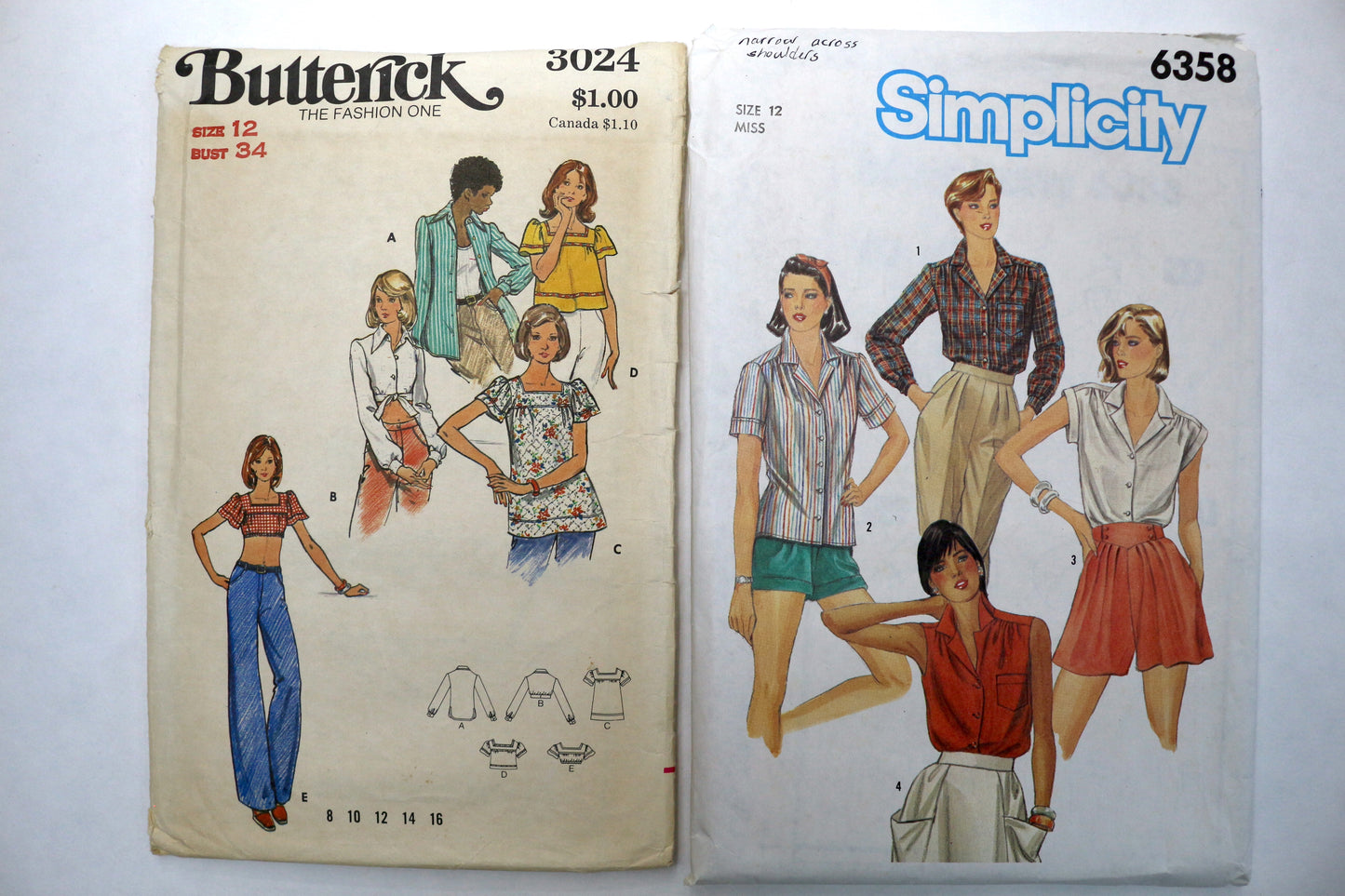 Butterick 3024 Crop Top Sewing Pattern or Simplicity 6358 Blouse Sewing Pattern