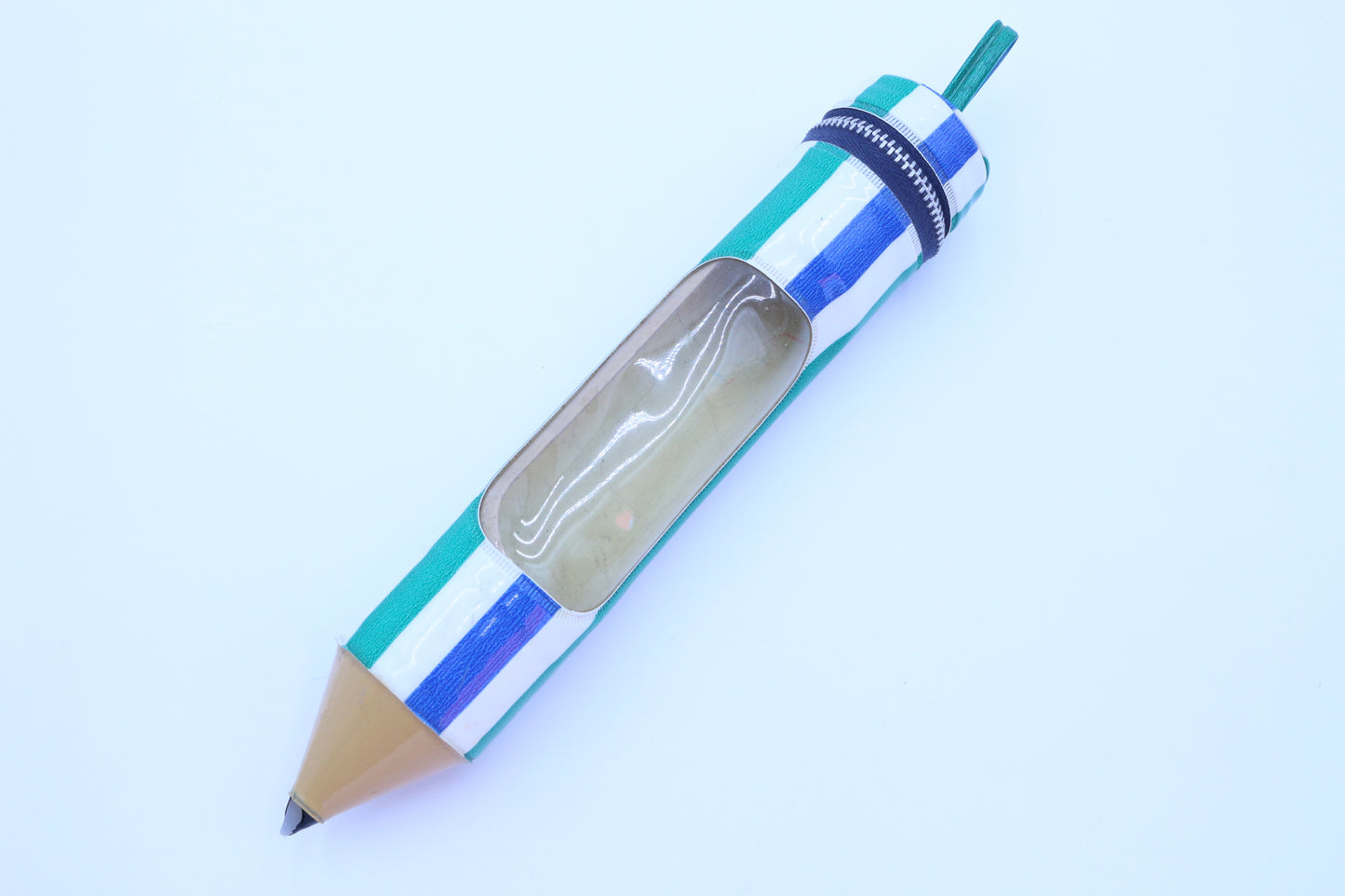 Retro Striped Pencil Case with Window