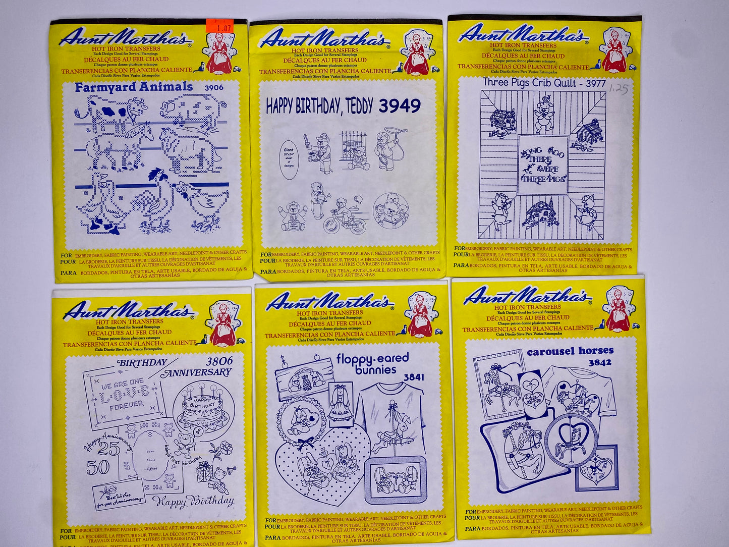 Aunt Martha's Hot Iron Transfers #3906, #3806, #3949, #3841, #3977, #3842