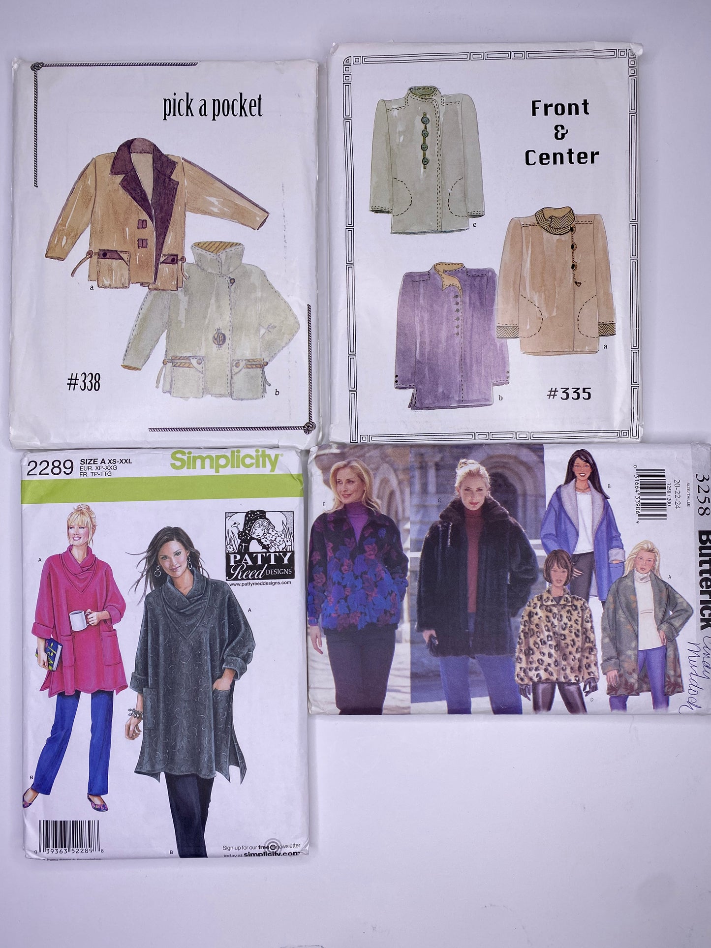Pick a Pocket #338, Front and Center #335, Simplicity 2289, Butterick 3258 Sewing Pattern PK088