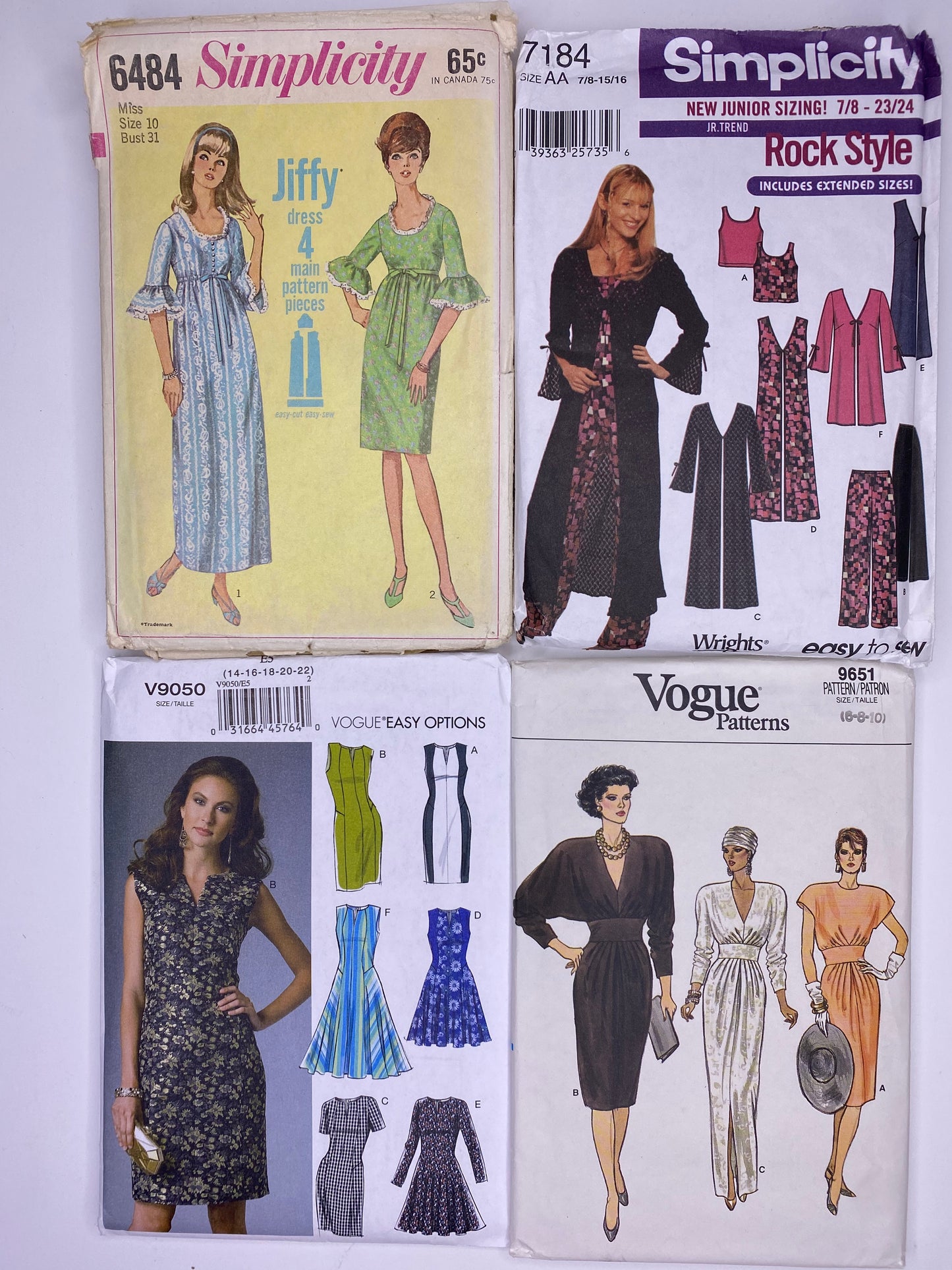 Simplicity 6484, SImplicity 7184, Vogue V9050. Vogue 9651 Sewing Patterns PK125