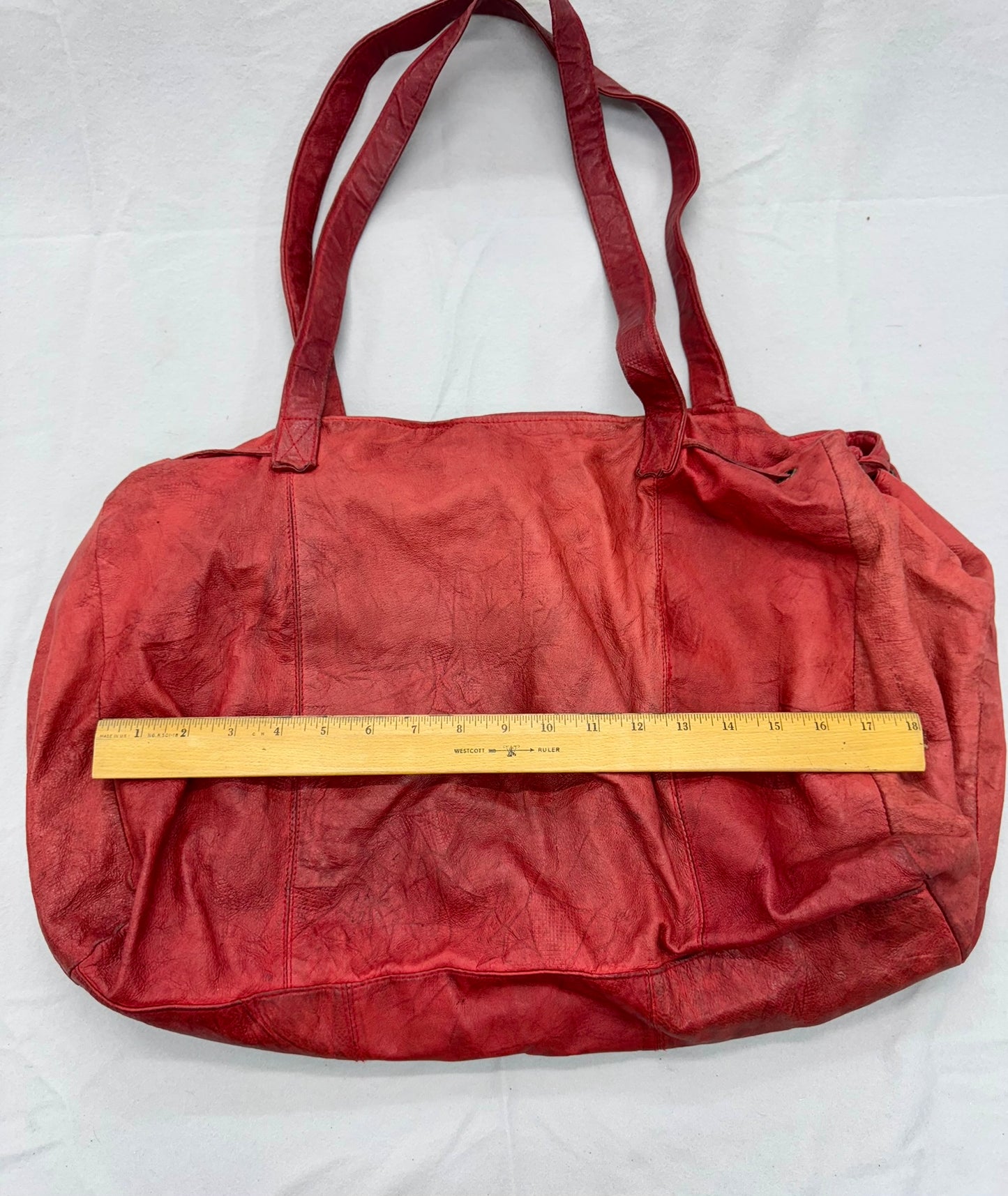 Red Leather Tote  – Secondhand Bag for Upcycling or Everyday Use