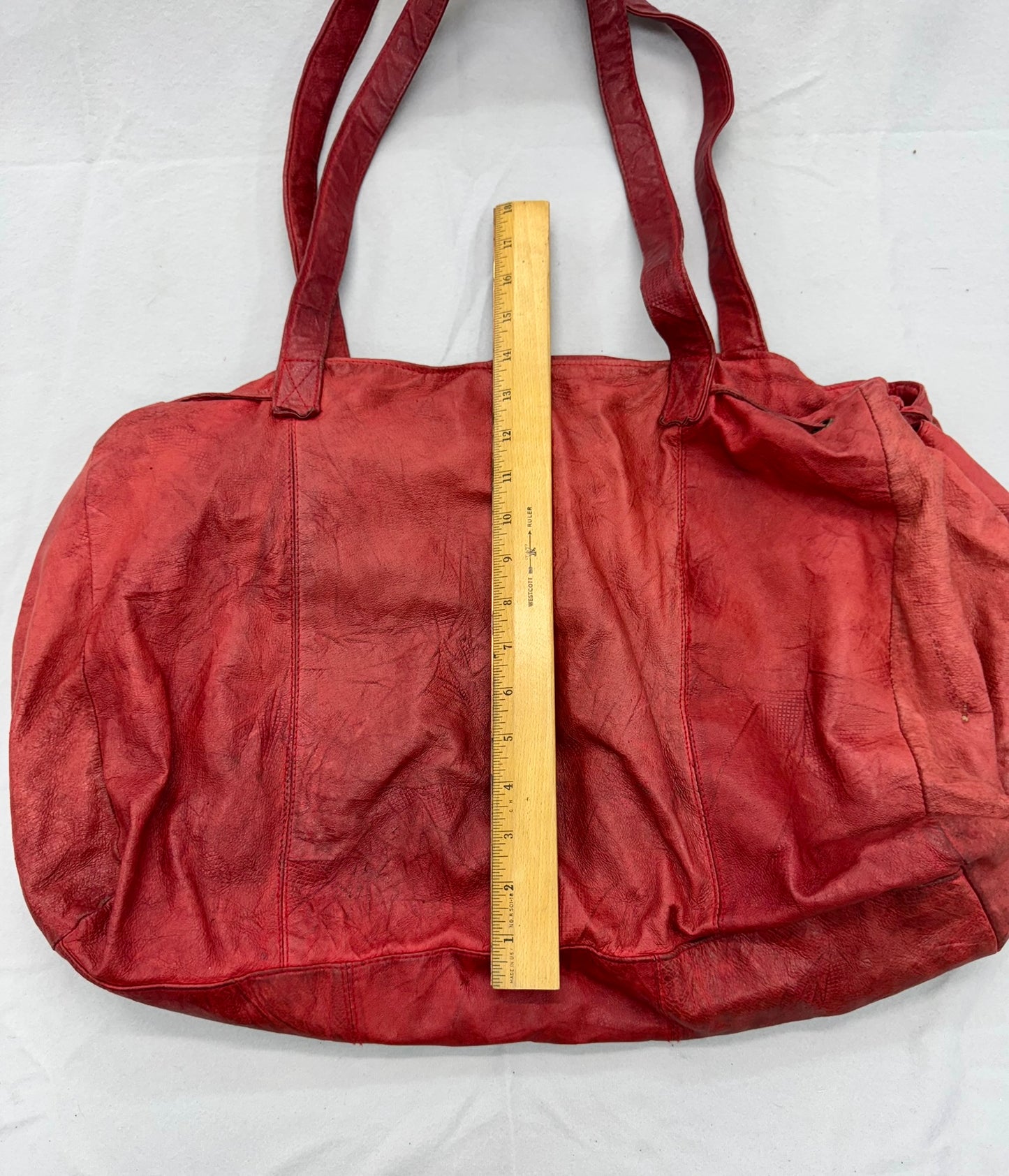 Red Leather Tote  – Secondhand Bag for Upcycling or Everyday Use