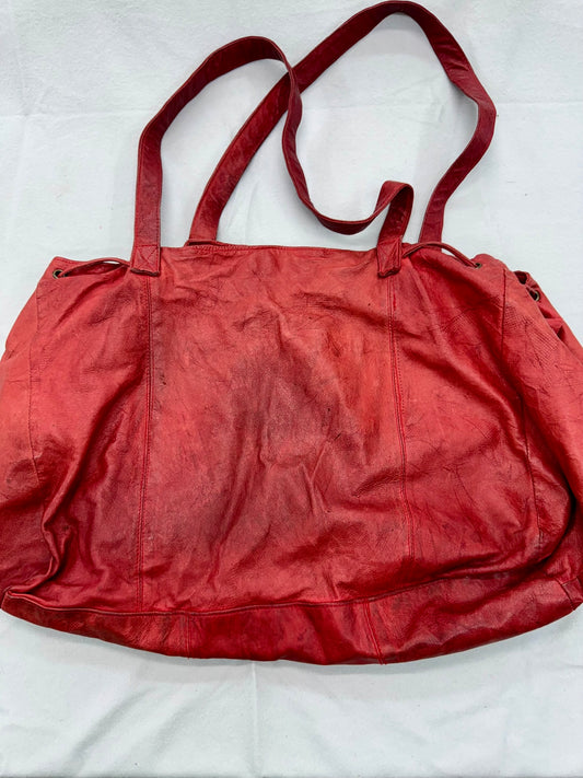 Red Leather Tote  – Secondhand Bag for Upcycling or Everyday Use