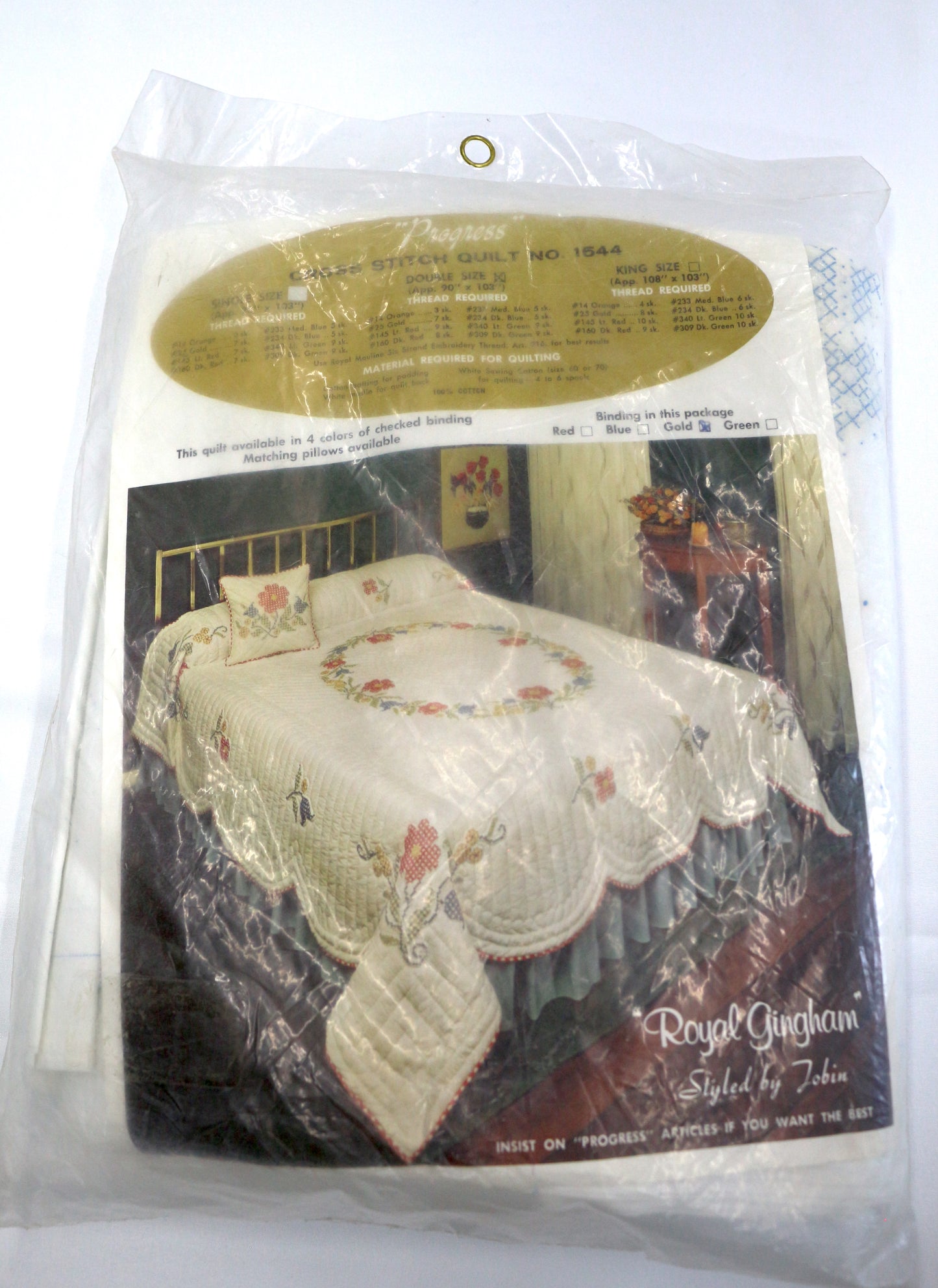 Vintage Cross Stitch Quilt "Royal Gingham" Size - Double Color - Gold
