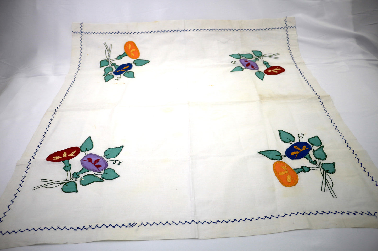 Vintage Applique Flower Tablecloth 13.5" x 32.5"