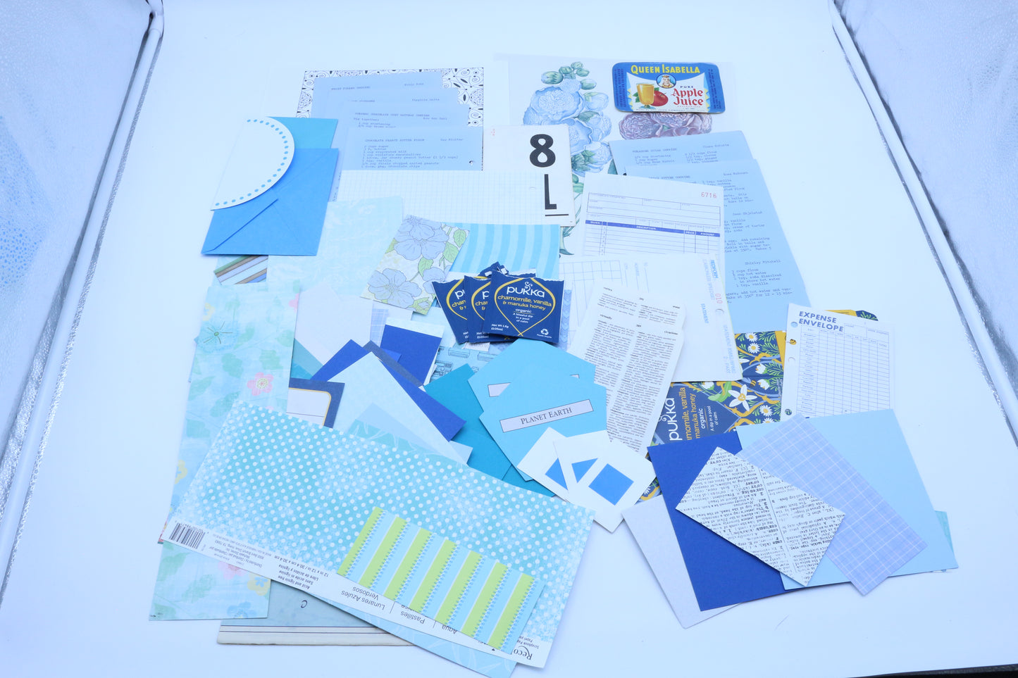 Blue Paper Bundle, Blue Junk Journal Kit,  Scrapbooking Kit