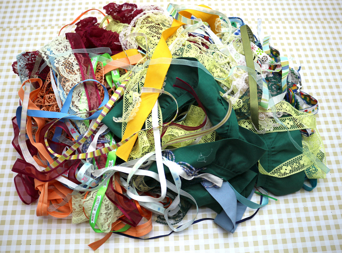 Bulk Ribbon, Lace & Trims 1/2 pound Bundle, Grab Bag, Junk Journal, Charms Supplies