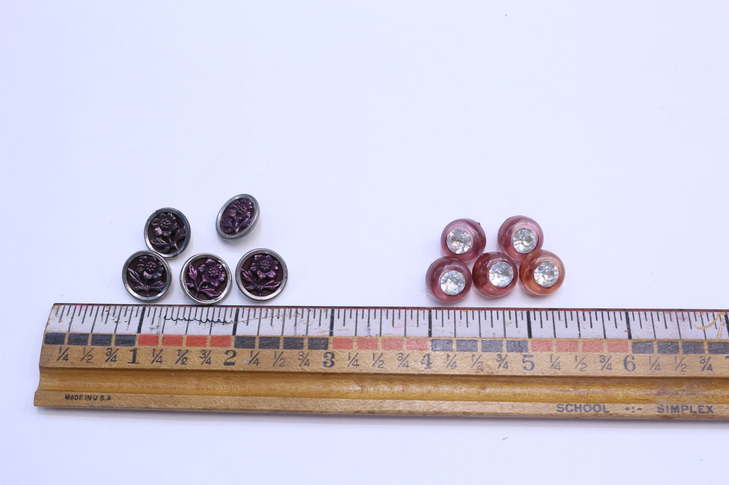 Vintage Metal purple Flower Buttons or Plastic Pink with Diamond