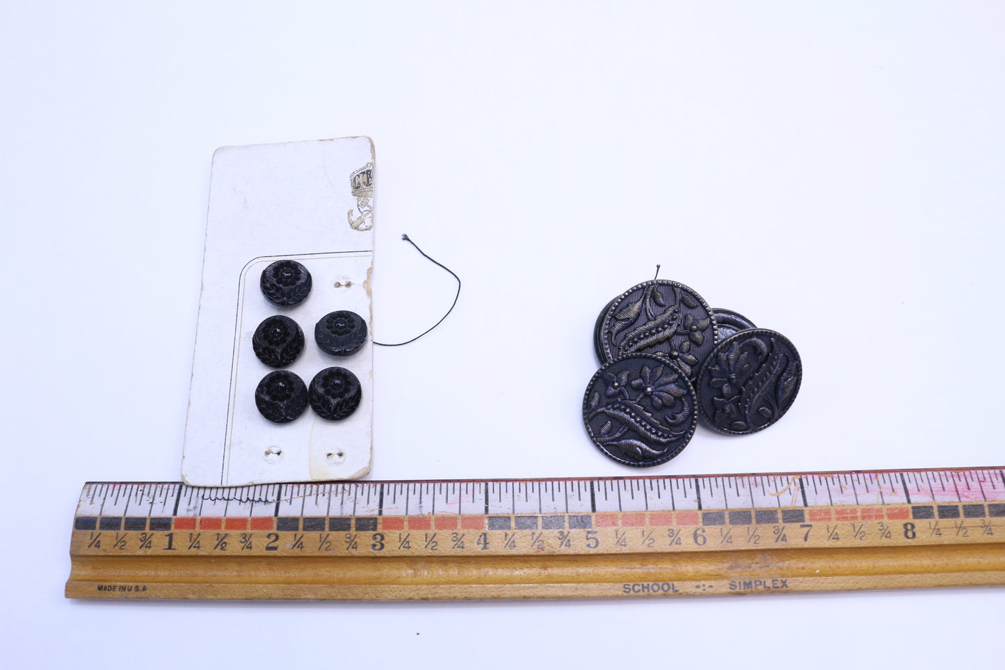 Vintage Black Flower Buttons or Stitched Flower Buttons