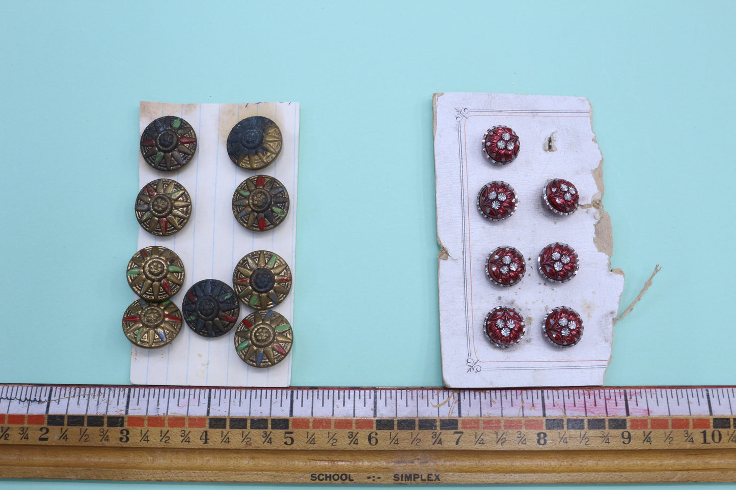 Vintage Metal Aztec Style Sun Buttons or Red Metal Flower Buttons
